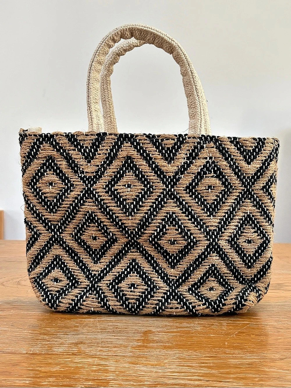 MUJI Geometric Woven Tote in Black & Brown Like New